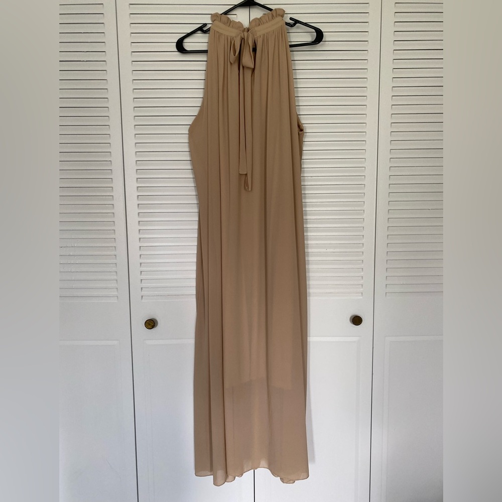 Beige halter neck sleeveless chiffon midi/maxi dress